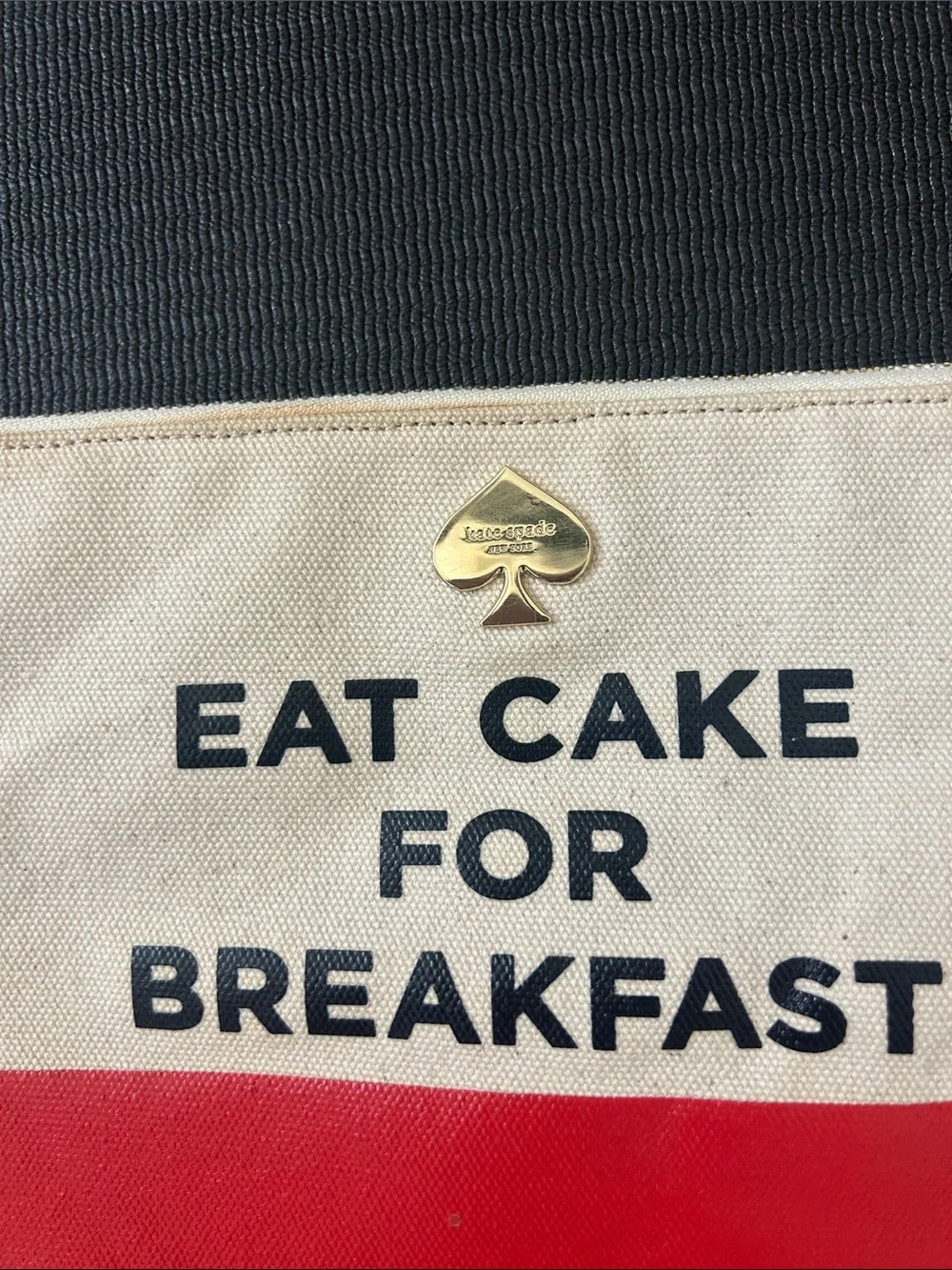 kate spade Two-Tone Canvas Zip Pouch in Red and Cream — Eat Cake for Breakfast